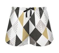 Abstract Pattern Triangle Gold Black Pajama Bottoms for Women, Elastic Waist Drawstring Lounge Shorts Yoga,XL