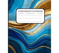 Abstract Waves Composition Notebook 7.5" x 9.25": Modern Navy Blue and Gold Wave Abstract Cover | 120 pages | College Ruled Pages