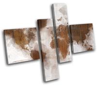 Abstract World Map Wood Maps Flags MULTI TELA parete arte foto stampa