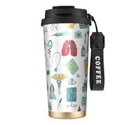 Abstraction Biology chemistry4 - Borraccia con coperchio con cannuccia, in acciaio inox, a bocca larga, isolata, a prova di perdite, da donna, colore nero
