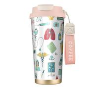 Abstraction Biology chemistry4 - Borraccia con coperchio con cannuccia, in acciaio inox, a bocca larga, isolata, a prova di perdite, da donna, colore rosa