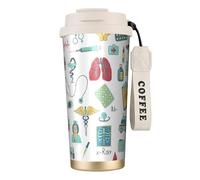Abstraction Biology chemistry4 - Borraccia con coperchio con cannuccia, in acciaio inox, a bocca larga, isolata, a prova di perdite, da donna, colore bianco