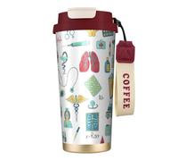 Abstraction Biology chemistry4 - Borraccia con coperchio con cannuccia, in acciaio inox, a bocca larga, isolata, a prova di perdite, da donna, colore rosso