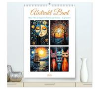 Abstrakt Bunt (hochwertiger Premium Wandkalender 2026 DIN A2 hoch), Kunstdruck in Hochglanz: Abstrakt bunte Bilder aus Flora, Fauna und auch Sonne und Mond - KI generiert