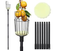 ABtool Asta raccoglifrutta con Cesto - 329cm Regolabile per Alberi con Manico in Acciaio Inox Raccoglitore di Mele Strumento per la Raccolta di Frutta Mango Pera Arancia Avocado, Nero