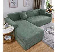 ABUKJM copridivano angolare Elasticizzato Jacquard con penisola Combinazione Soggiorno, Quattro Stagioni Universale Adatto per la Maggior Parte dei divani (Matcha Green,3 Seater And 3 Seater)