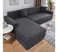ABUKJM copridivano angolare elasticizzato jacquard con penisola combinazione soggiorno, quattro stagioni universale adatto per la maggior parte dei divani (Dark gray,4 seater and 4 seater)
