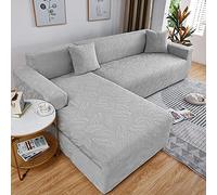 ABUKJM copridivano angolare elasticizzato jacquard con penisola combinazione soggiorno, quattro stagioni universale adatto per la maggior parte dei divani (Light gray,4 seater and 3 seater)