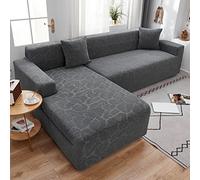 ABUKJM Copridivano Chaise Longue in Velluto Jacquard Universale Elasticizzato, Copri Divano in Tessuto Morbido e Confortevole, Adatto per la Maggior Parte dei divani,Grey,4 Seater 235-300cm
