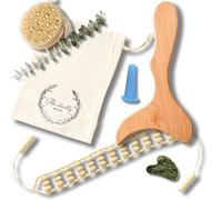 Abundantly Made Co., kit varietà di 7 pezzi per drenaggio linfatico con e-book e lezioni, strumenti in legno, giada, silicone per maderoterapia, gua sha, coppettazione, spazzolatura a secco, scolpire
