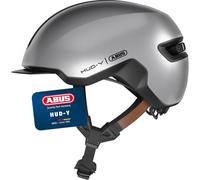 Casco urban ABUS HUD-Y - luce posteriore a LED magnetica e ricaricabile con chiusura magnetica - casco da bici alla moda per l'uso quotidiano - per uomo e donna - argento, taglia S