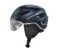 ABUS casco da città Pedelec 2.0 ACE - casco da bici con luce posteriore, visiera, parapioggia, protezione per le orecchie - per uomo e donna - blu scuro opaco, taglia S