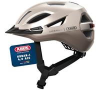ABUS Casco da città Urban-I 4.0 ACE - Casco da bicicletta con luce posteriore ricaricabile, 4 modalità di illuminazione, visiera e chiusura magnetica - per donne e uomini - taglia L, beige