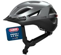 ABUS Casco da città Urban-I 4.0 ACE - Casco da bicicletta con luce posteriore ricaricabile, 4 modalità di illuminazione, visiera e chiusura magnetica - per donne e uomini - taglia M, argento
