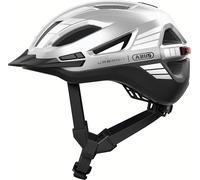 ABUS Casco da città Urban-I 4.0 ACE - Casco da bicicletta con luce posteriore ricaricabile, 4 modalità di illuminazione, visiera e chiusura magnetica - per donne e uomini - taglia M, argento