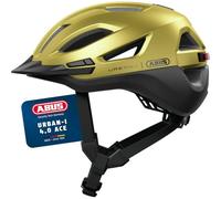ABUS Casco da città Urban-I 4.0 ACE - Casco da bicicletta con luce posteriore ricaricabile, 4 modalità di illuminazione, visiera e chiusura magnetica - per donne e uomini - taglia M, giallo