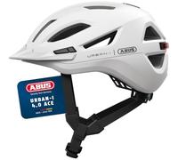 ABUS Casco da città Urban-I 4.0 ACE - Casco da bicicletta con luce posteriore ricaricabile, 4 modalità di illuminazione, visiera e chiusura magnetica - per donne e uomini - taglia XL, bianco