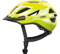 ABUS Casco da città Urban-I 4.0 - Casco da bicicletta con luce posteriore ricaricabile, 2 modalità di illuminazione, visiera e chiusura magnetica - per adolescenti, donne e uomini - taglia M, giallo