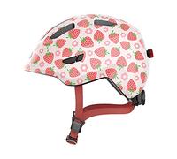ABUS casco per bambini Smiley 3.0 LED - casco da bici con luce - vestibilità profonda e spazio per il codino - per ragazze e ragazzi - rosa con motivo a fragola, taglia S, S (45-50 cm)