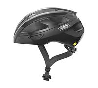 Abus, Casco per bici da corsa ABUS Macator MIPS, casco da bici entry-level con visiera, adatto per capelli raccolti a coda, per uomo e donna, nero lucido, taglia M