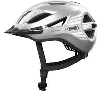 ABUS Casco da città Urban-I 4.0 - Casco da bicicletta con luce posteriore ricaricabile, 2 modalità di illuminazione, visiera e chiusura magnetica - per adolescenti, donne e uomini - taglia XL, argento