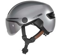 Casco urban ABUS HUD-Y - luce posteriore a LED magnetica e ricaricabile con chiusura magnetica - casco da bici alla moda per l'uso quotidiano - per uomo e donna - argento, taglia S