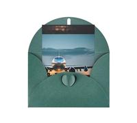 ABYchdd Biglietto di auguri con stampa di aeroplano nella sera, interno bianco per appunti, per Natale/compleanno/San Valentino