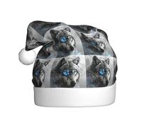 ABYchdd Cappello di Natale adulto della stampa del lupo degli occhi blu, cappello di Natale del poliestere con per le feste di festa, Capodanno festivo