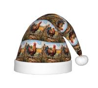 ABYchdd Cappello di Natale della peluche della stampa del gallo su legno nei terreni agricoli, cappello di Natale del poliestere per il regalo di festa, cosplay ed eventi