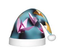 ABYchdd Cappello di Natale della peluche della stampa delle gru della carta di origami, cappello di Natale del poliestere per il regalo di festa, il cosplay e gli eventi