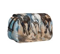 ABYchdd Custodia per penne a conchiglia con stampa artistica con cavalli che corrono con due tasche, in tessuto Oxford con tasche con cerniera, ideale come regalo