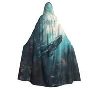 ABYchdd Mantello con cappuccio unisex con cappuccio per Halloween, stampa balena sottomarina, mantello lungo per cosplay e feste