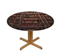 ABYchdd Tovaglia rotonda elastica con stampa libreria, lavabile, adatta alla maggior parte dei tavoli standard