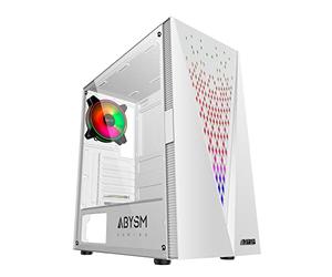 ABYSM Gaming Case Semi Torre PC ATX Danube KOLPA Bianca, con pannello in vetro temperato, 1 x USB 3.0 e 2 x USB 2.0, Connettori, filtro superiore e 1 ventilatore silenzioso da 12 cm