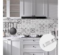 Abyssaly Adesivi per Piastrelle Bianco e Grigio, Piastrelle Adesive Cucina, Rotolo Adesivo per Mobili Mattonelle Bagno Rivestimento 60 x 300 cm