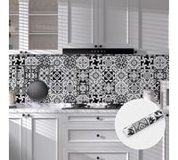 Abyssaly Adesivi per Piastrelle Bianco e Nero, Piastrelle Adesive Cucina, Rotolo Carta Adesiva per Mobili Mattonelle Bagno Rivestimento 30 x 300 cm