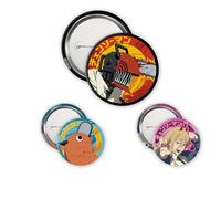 ABYstyle - Confezione da 3 distintivi CHAINSAW MAN Denji, Devil & Pochita - Prodotto Ufficiale - Diametri 5 cm & 3,2 cm - Soft Touch