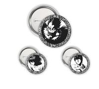 ABYstyle - Confezione da 3 distintivi DEATH NOTE Light, L & Ryuk - Prodotto Ufficiale - Diametri 5 cm & 3,2 cm - Soft Touch