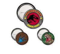 ABYstyle - Confezione da 3 distintivi JURASSIC PARK Logo T-Rex - Prodotto Ufficiale - Diametri 5 cm & 3,2 cm - Touch Soft-Touch