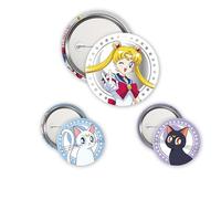 ABYstyle - Confezione da 3 distintivi SAILOR MOON, Luna & Artemis - Prodotto Ufficiale - Diametri 5 cm & 3,2 cm - Soft Touch