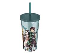 ABYSTYLE Demon Slayer - Bicchiere in plastica acrilica con cannuccia riutilizzabile e coperchio a tenuta stagna, senza BPA, con Inosuke, Zenitsu, Nezuko e Tanjiro Anime Manga Drinkware Gift