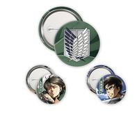 ABYstyle - L'ATTACCO DEI TITANI Pack di Distintivi Eren & Levi, Dimensions : 1 badge de 5 cm et 2 badges de 3.2 cm, Lega di acciaio