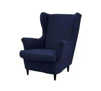ABZDUNG 2 Pezzi Copripoltrona con Orecchie Elasticizzato, Tinta Unita Copridivano da 1 Posto con Fodera per Cuscino, Lavabile per Reception Bar Soggiorno Camera da Letto(Blu Navy)