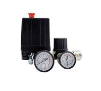 AC 220V Air Compressor Pump Pressure Control Switch 4 Port Manifold Relief Regulator 30-120PSI Control Valve with Gauge