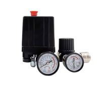 AC 220V Air Compressor Pump Pressure Control Switch 4 Port Manifold Relief Regulator 30-120PSI Control Valve with Gauge