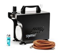 AC-501X - Compressore silenzioso per aerografo, a pistone senza olio, mini compressore d'aria portatile con regolatore, manometro, trappola per umidità, tubo intrecciato da 2 m e supporto per