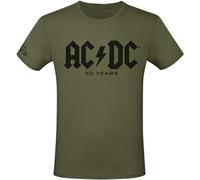 AC/DC 50 Years Logo Uomo T-Shirt Verde Oliva S 100% Cotone Regular