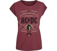 AC/DC High Voltage - Rock 'N' Roll Donna T-Shirt Borgogna M 100% Cotone Largo