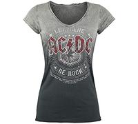 AC/DC Let There Be Rock Donna T-Shirt Grigio/Grigio Scuro 100% Cotone Largo