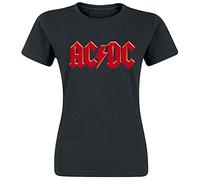 AC/DC Red Logo Donna T-Shirt Nero 100% Cotone Regular